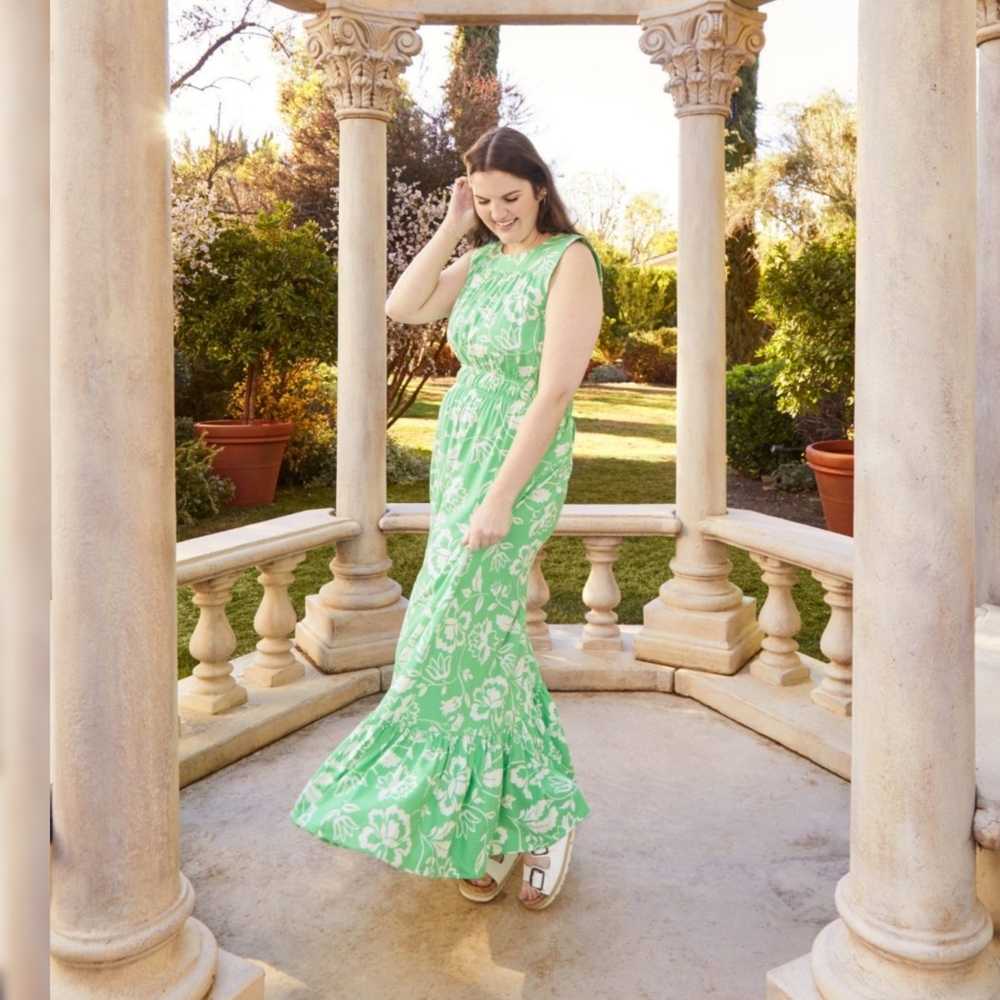 DRAPER JAMES RSVP Sleeveless Floral Maxi Dress - Green/White Sz: XL